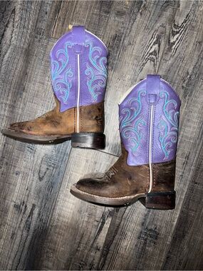 Old West Kids Purple & Brown Western Cowboy Boots